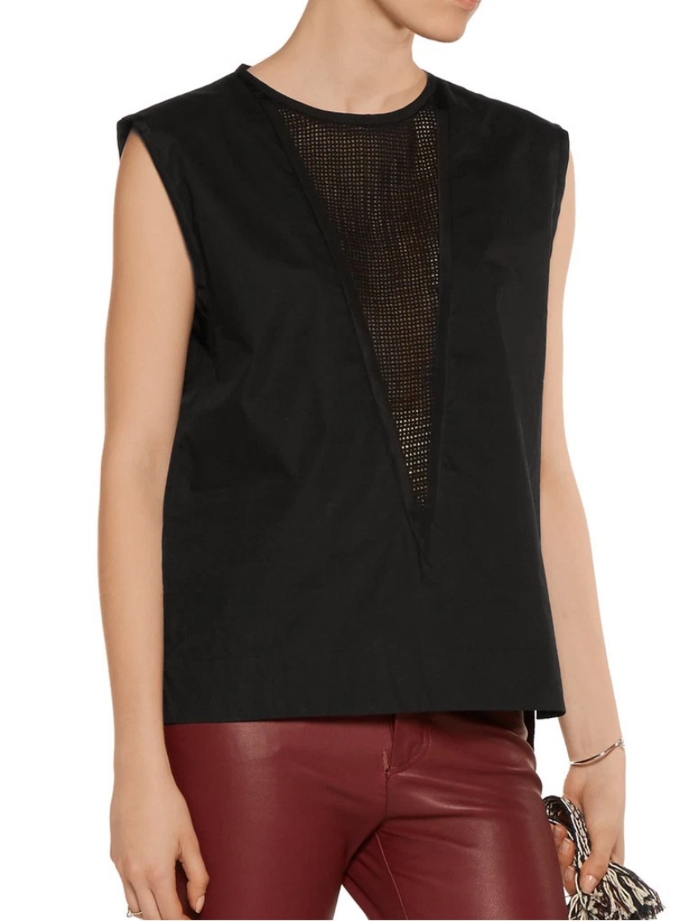 Isabel Marant Size 38 US 6 Wes Black V Neck Mesh Sleeveless Tank Top B6